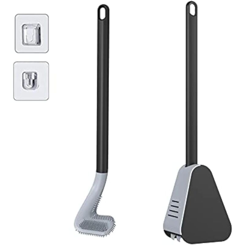 Zvd Golf-wc-bürste Mit Halter Und Toilettenbürste, Silikon-toilettenbürste Mit Langem Griff (schwarz)