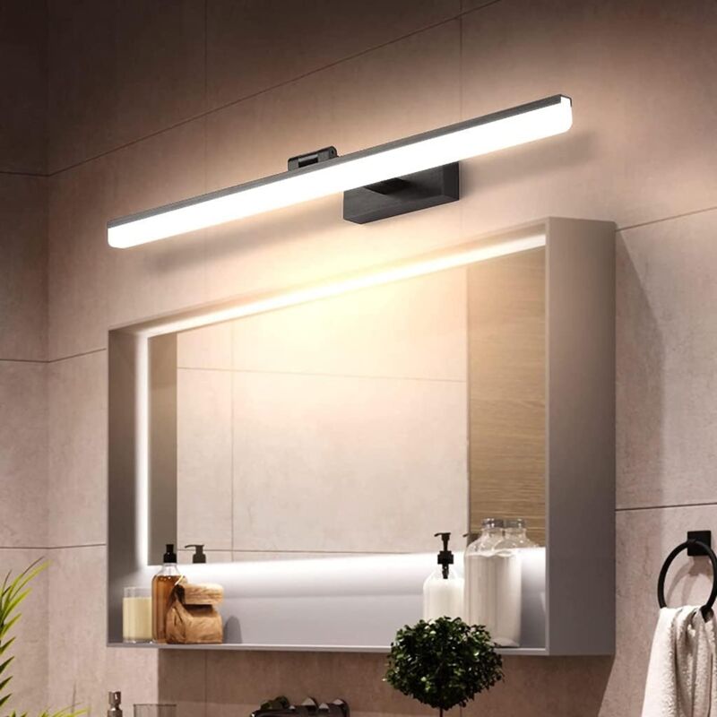 Zvd Led-spiegelleuchte Fürs Badezimmer 50 Cm, 12 W, Ip44 Wasserdicht, Wandleuchte 180° Drehbar, Moderne Spiegelbeleuchtung, Warmweiß 3000k, Schwarz