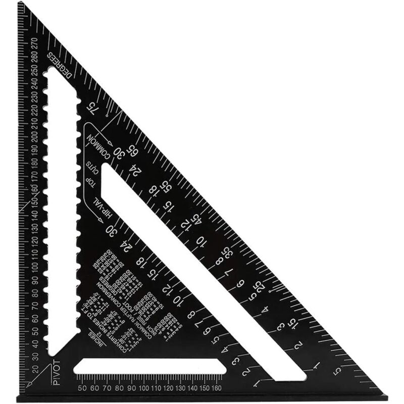 Zvd Professionelles Metrisches Dreieckslineal, 30 Cm/300 Mm Hochpräziser Zimmermannswinkel, Holzbearbeitungswinkellineal Aus Aluminiumlegierung, Messwerkzeug, Speed Square, Schwarz
