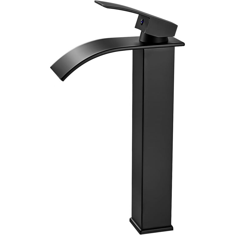 Zvd Schwarze Wasserfall-waschtischarmatur, Moderne Schwarze Hohe Wasserfallarmatur, Waschtischmischer, Eckige Messingarmatur
