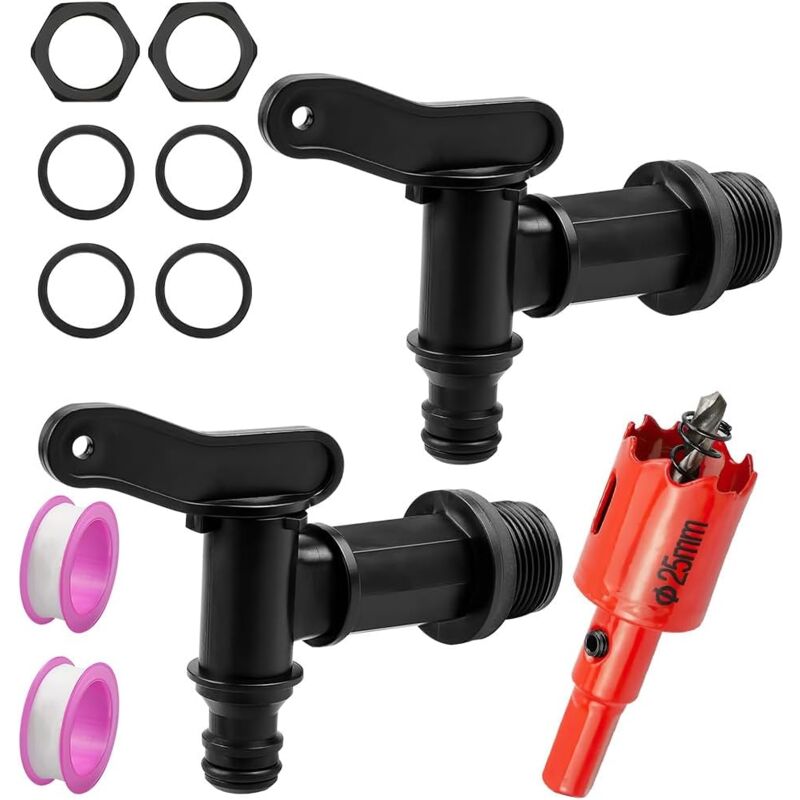 Zvd Set Mit 2 Kunststoff-fasshähnen, Regenwassertank-hahn, Schlauchanschluss-adapter, Ersatzhahn Aus Kunststoff, Für Garten, Industrie, Regenwassertank