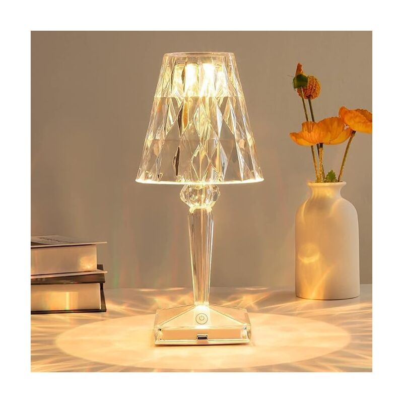 Zvd Led-kristalltischlampe, Diamant-kristalltischlampe, 3 Farbwechsel, Touch-steuerung, Mit Usb-kabel