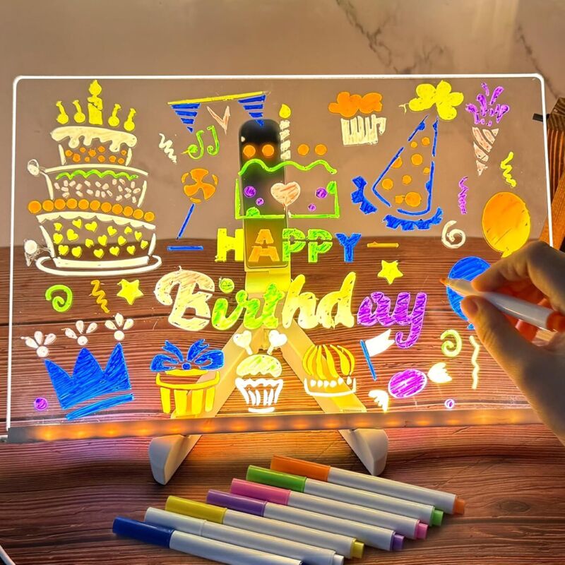 Zvd Leuchtende Led-acryl-nachrichtentafel, Led-anzeigetafel Mit Farben, Led-nachrichtentafel, Led-schreibtafel, Abwischbar, Mit Transferaufkleber, Für Kinder, Mädchen – 20x30 Cm