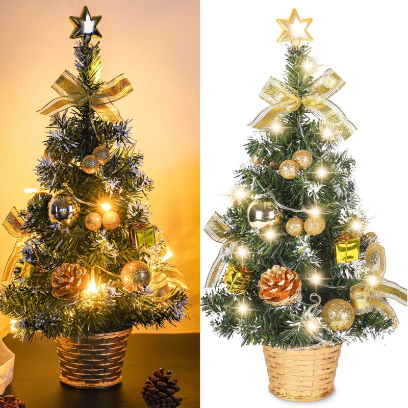 Mini-kunst-weihnachtsbaum, Kleiner Weihnachtsbaum Mit Led-lichtern, Mini-bürodekoration, Geeignet Für Büros Und Bars, 40 Cm (gold)