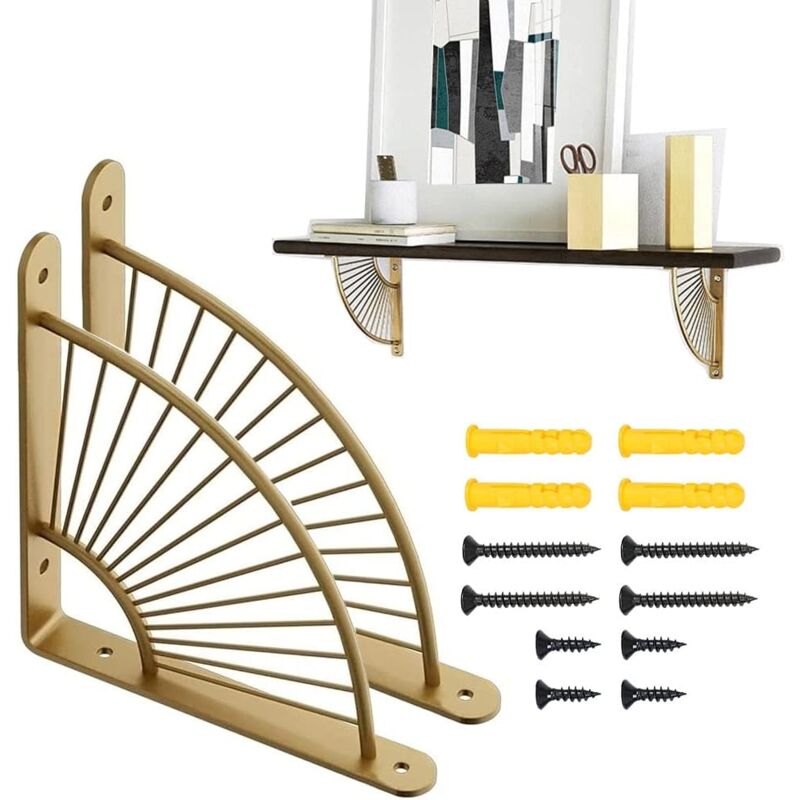 Zvd 2er-pack Goldene Metall-eckregalträger, Fächerförmig, Für Wohnzimmer- Und Restaurantdekoration, Gold/schwarz, Einheitsgröße