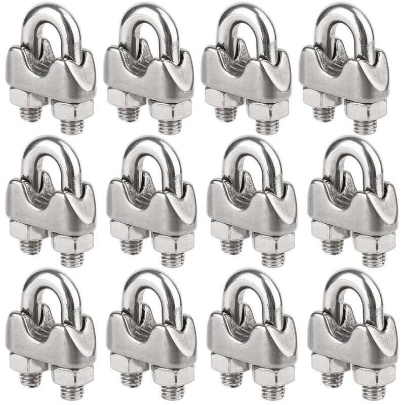 Set Mit 12 Drahtseilklemmen Aus Edelstahl, Geeignet Für Stahlseile Mit 4 Mm Durchmesser (m4)