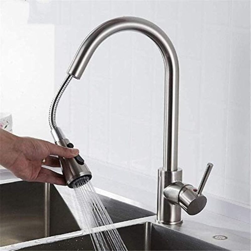 Zvd Küchenarmatur, Küchenmischbatterie, Warm- Und Kaltwasser-küchenarmatur, Waschtischanschluss Mit Einhebel Aus Messing, Sprühstrahl/schwallwasserschalter, Zweiwege-wasserablauf