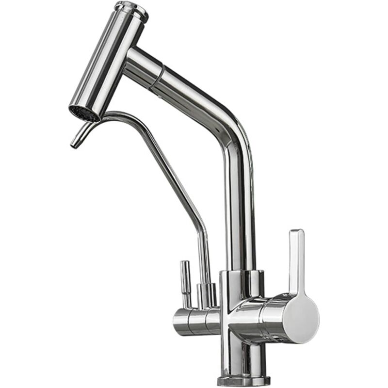Zvd 3-wege-küchenarmatur Mit Ausziehbarer Brause, Küchenarmatur Aus Messing, Gereinigtes Warm- Und Kaltwasser, Multifunktionale Wasserfilter-armatur (farbe B)