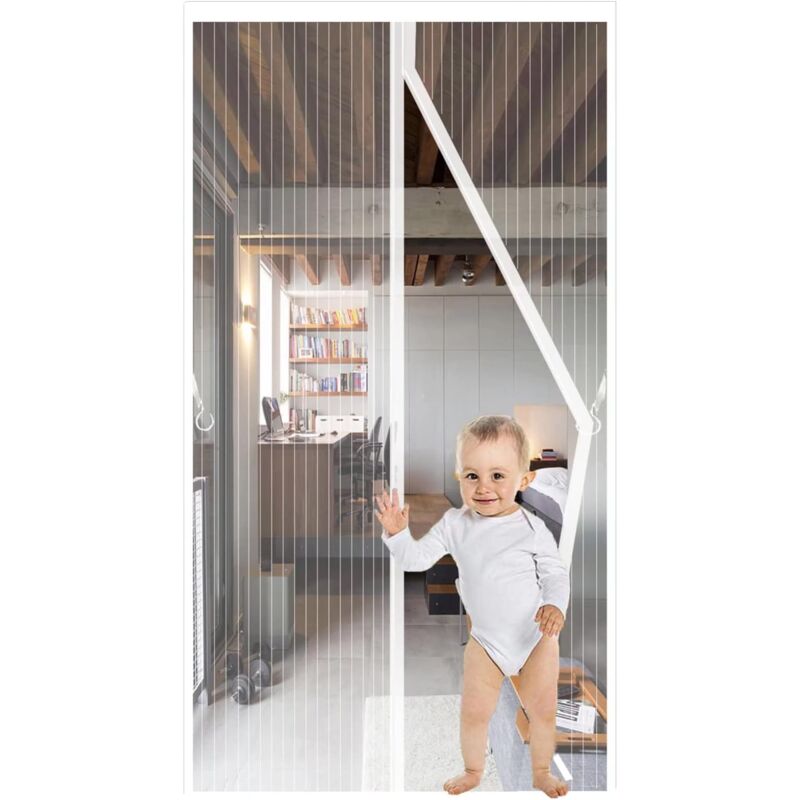 Zvd Magnetisches Moskitonetz Für Türen, 90x210cm, Türvorhang Gegen Fliegen, Automatisches Schließen, Insektenschutz, Atmungsaktiv, Für Balkontüren, Wohnzimmer, Montage Ohne Bohren, Weiß