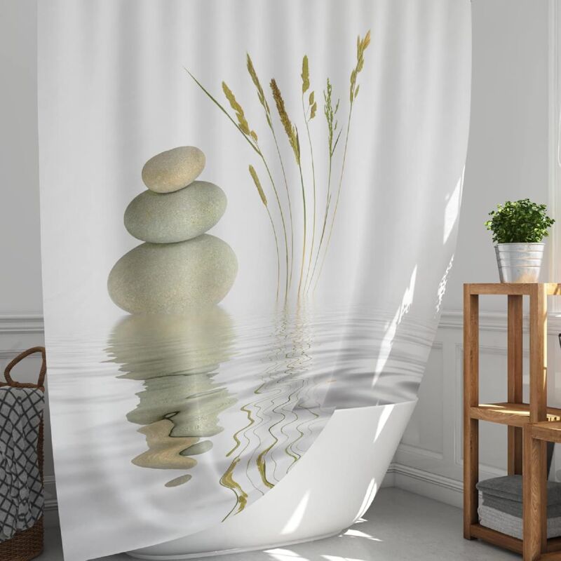 Zvd Duschvorhang 120x180, Polyester-duschvorhang Mit Zen-wasser-und-stein-motiv, Wasserdichter Duschvorhang Mit Ösen