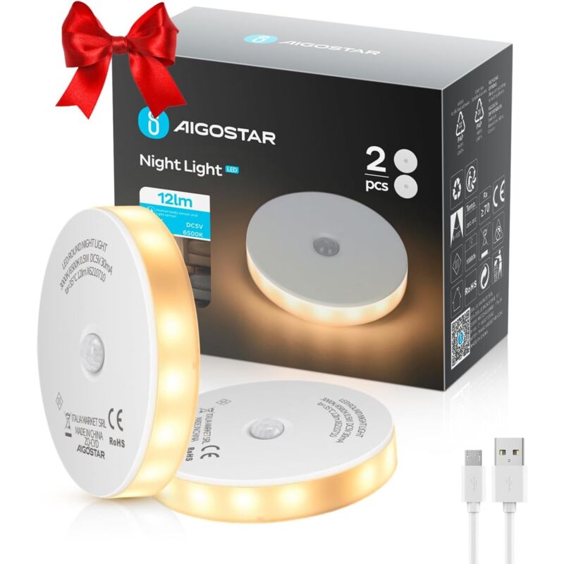 Zvd Packung Mit 2 Led-nachtlichtern Mit Bewegungssensor, Lampen Mit 2 Farbtemperaturen, Selbstklebende Möbelbeleuchtung, Usb-wiederaufladbar – Ideal Für Kinderzimmer, Schlafzimmer.