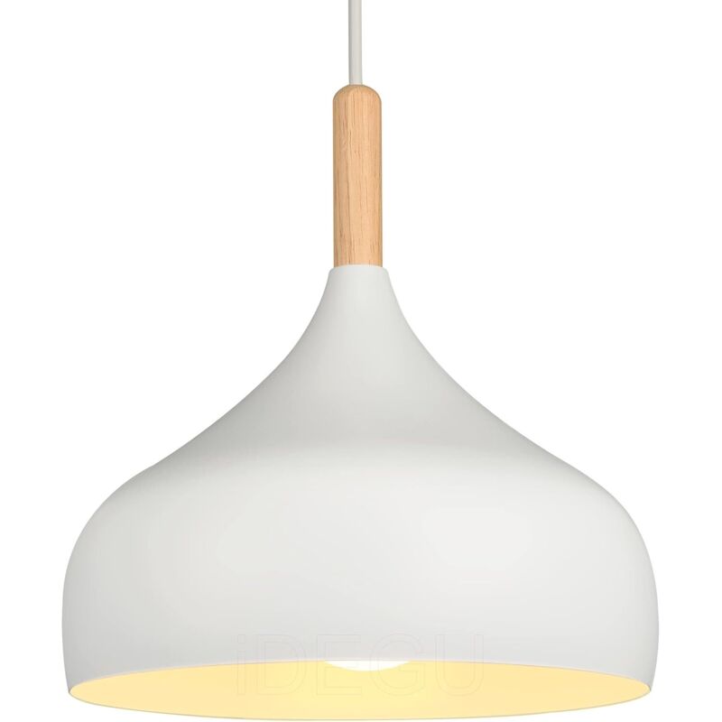 Zvd Retro-hängeleuchte 24 Cm, Moderne Pendelleuchte Im Skandinavischen Stil, Tropfenform, Deckenleuchte E27, Metall-holz, Pendelleuchte Für Schlafzimmer, Esszimmer, Küche, Wohnzimmer (1 Packung Weiß)