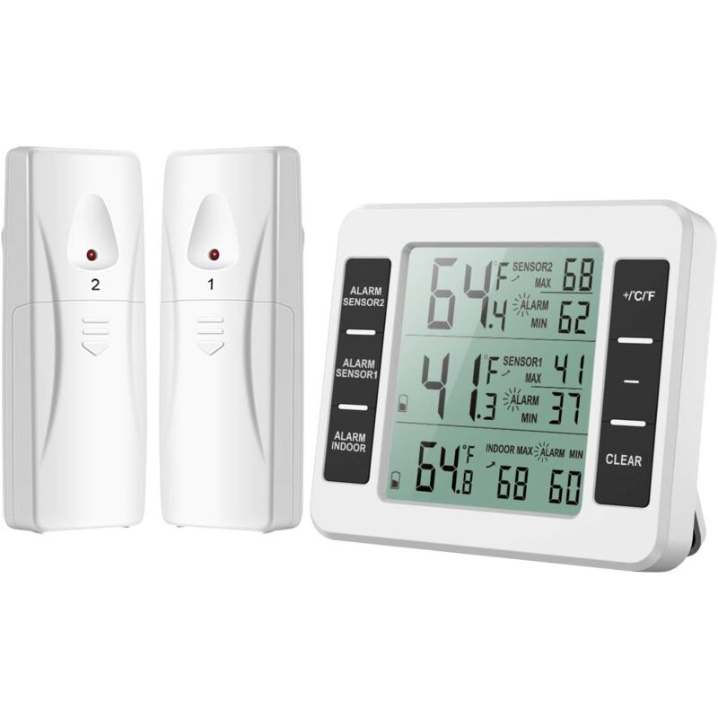 Zvd Kühlschrankthermometer Mit Gefrierschrank-alarm, Kabelloses Innen- Und Außenthermometer Mit 2 Sensoren
