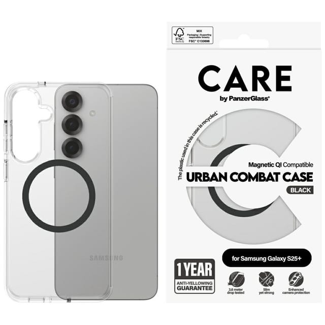 CARE by PanzerGlass Flagship Case Transparent Urban Combat w. Black QI Compatible Samsung Galaxy S25+