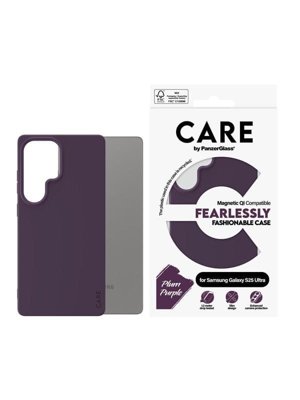 CARE by PanzerGlass Fashionable Case Plum Purple w. QI Compatible Samsung Galaxy S25 Ultra