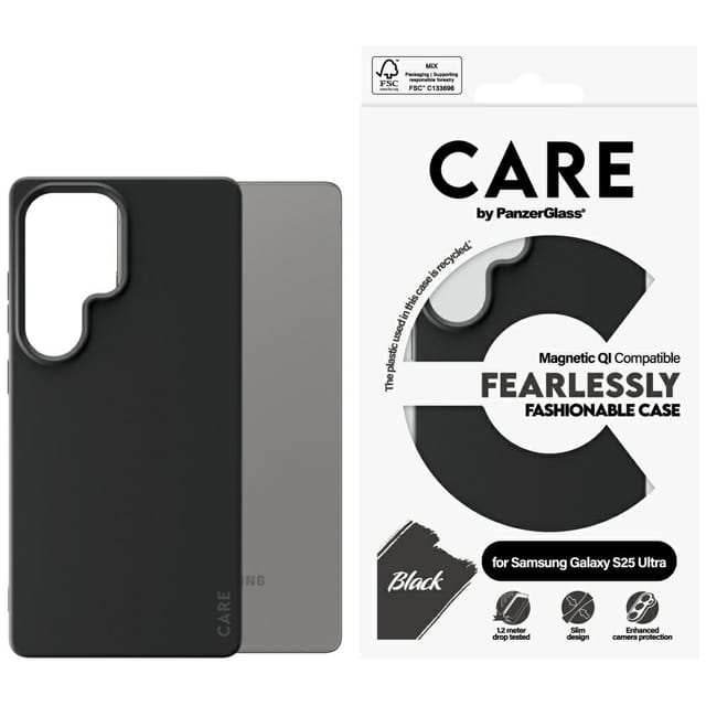 CARE by PanzerGlass Fashionable Case Black w. QI Compatible Samsung Galaxy S25 Ultra