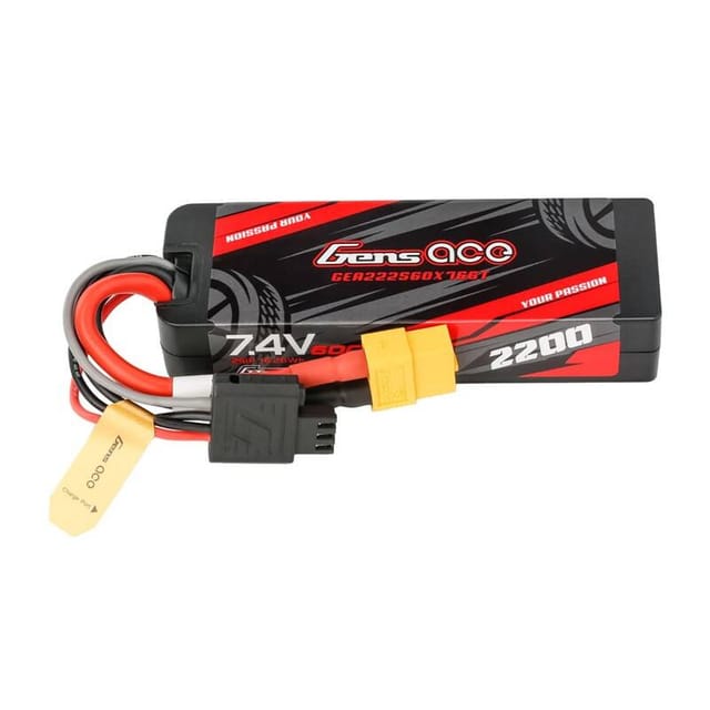 Gens ace &Tattu Lipo G-Tech 2200mAh 7.4V 2S1P 60C GRP-76 Hardcase Battery with XT60 Plug