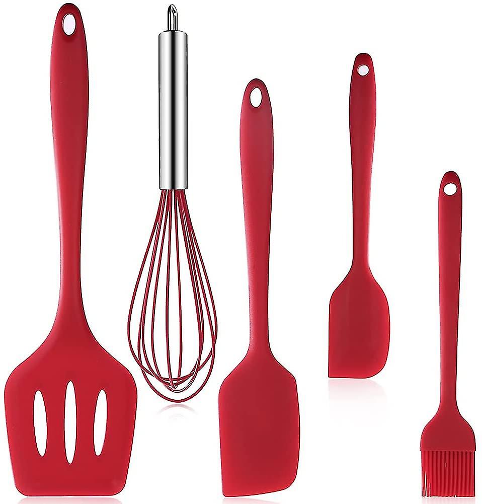 Rotes Silikon-küchenhelfer-set – 5-teilig Zum Kochen, Backen Und Mixen