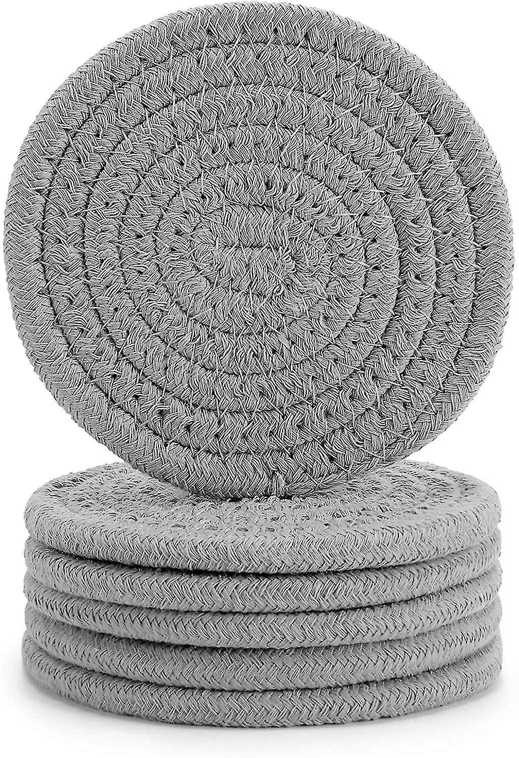 Set Mit 6 Handgeflochtenen, Runden, Ultra-saugfähigen Und Hitzebeständigen Untersetzern Der Marke Abenkle Mit Einem Durchmesser Von 11 Cm.