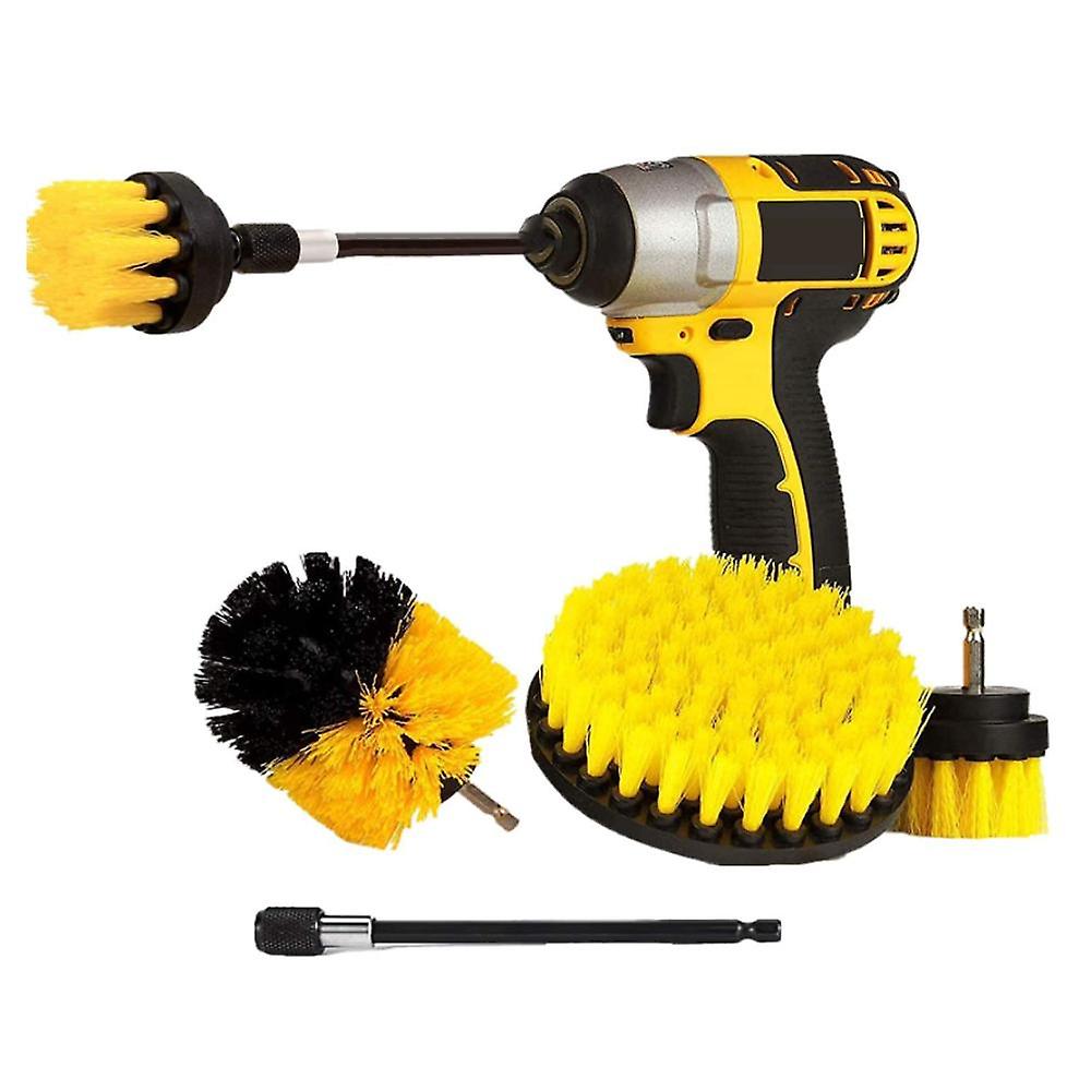 Set Mit 4 Reinigungsbürsten Für Bohrmaschinen, Autos, Fliesen, Teppiche, Badewannen, Küchen Und Toiletten – Gelb