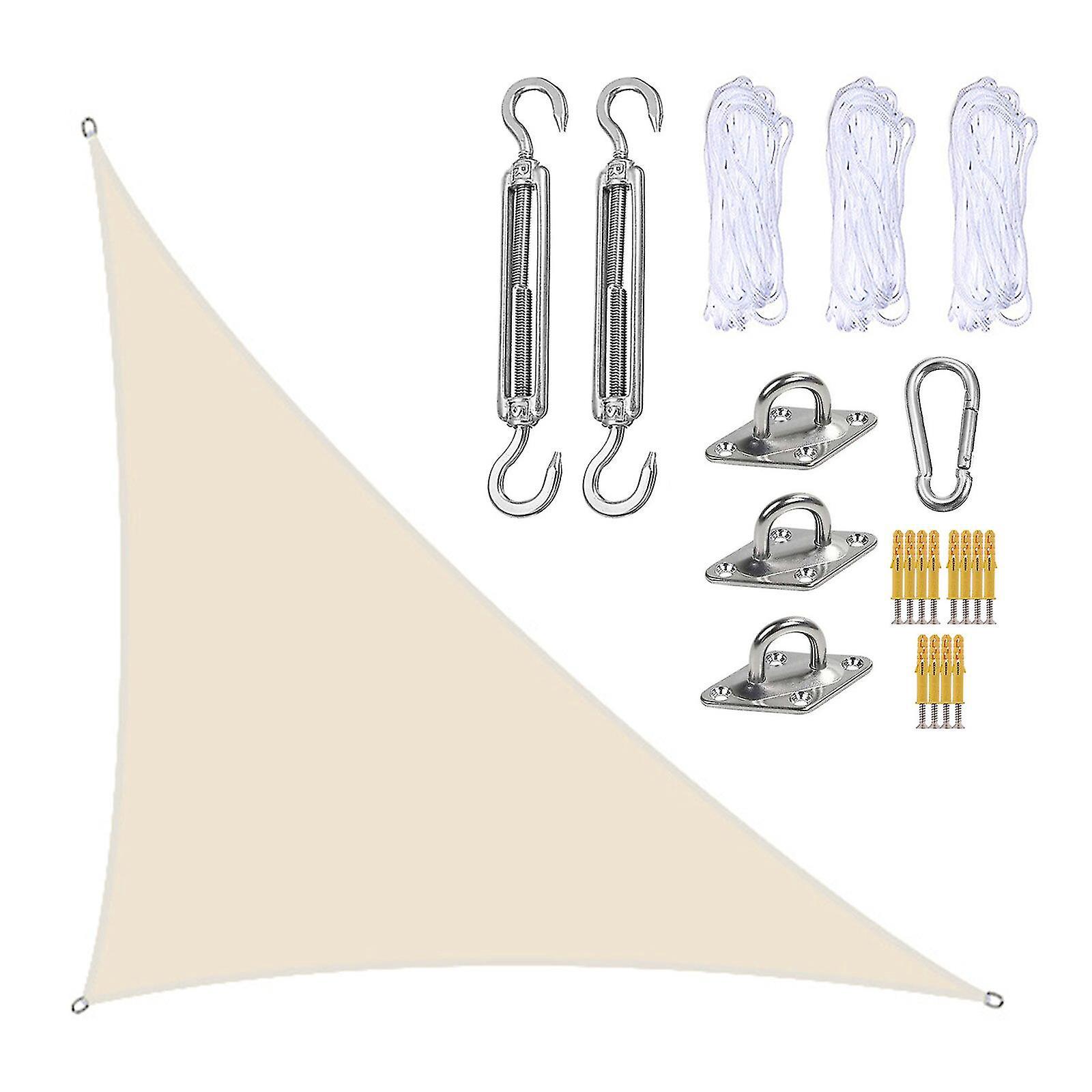 Wasserdichtes Sonnensegel 3 X 4 X 5 M, Dreieckige Sonnenschutzmarkise Für Terrasse Und Pool, Mit Befestigungsset Ns2beige