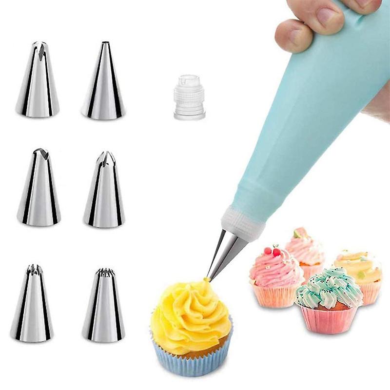 8-teiliges Diy-kuchendekorationsset Aus Blauem Edelstahl Mit 6 Tüllen, 1 Spritzbeutel Und 1 Adapter