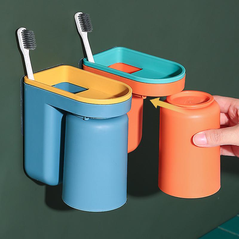 Set Mit 2 Kinderzahnbürstenhaltern, Wandmontierter Badezimmerzahnbürstenhalter, Blau Und Orange.