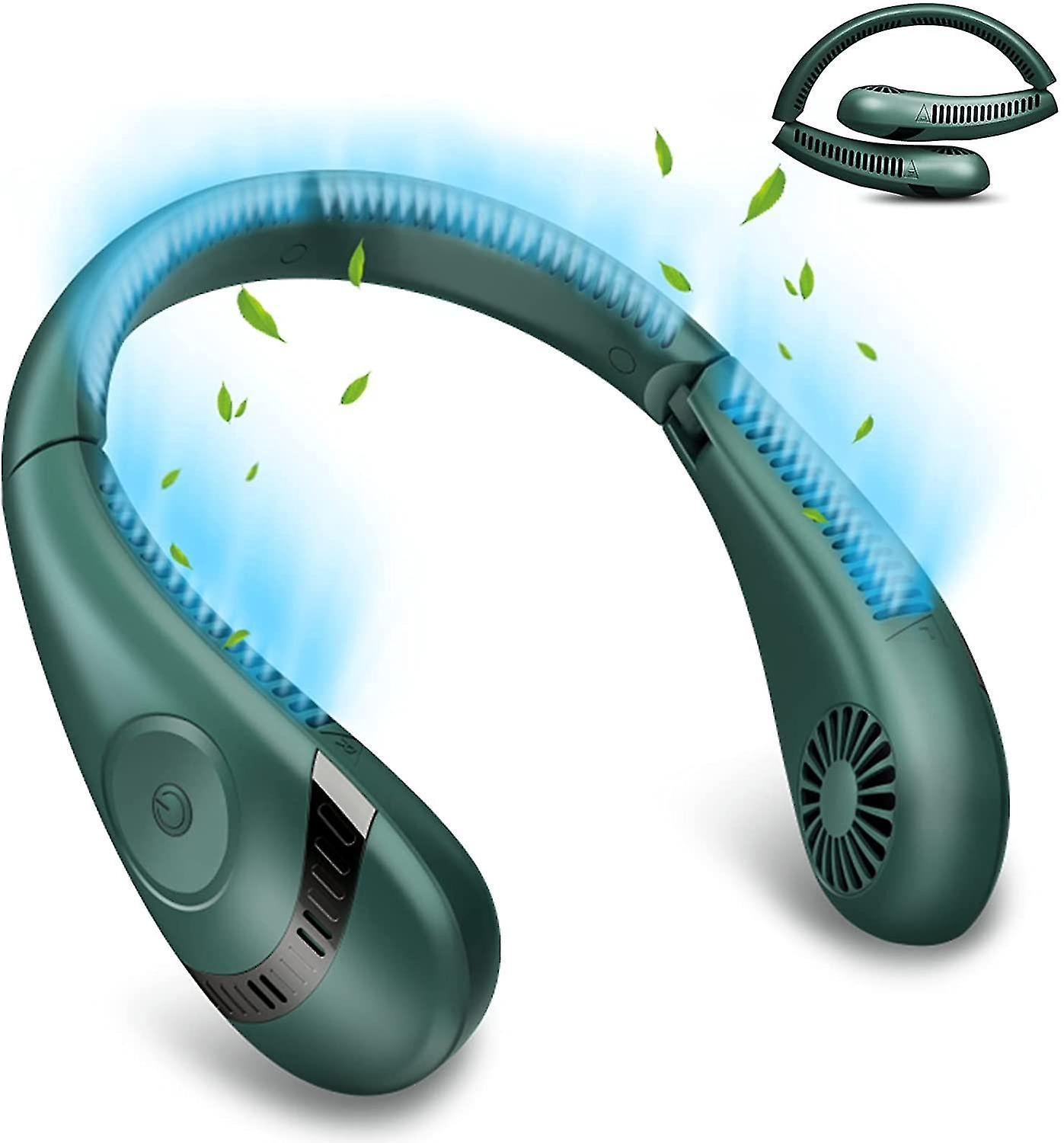 Tragbarer Nackenventilator, 5000 Mah, Faltbar, Freihändig, Klingenlos, Geräuschlos, 360°, Wird Um Den Hals Gehängt (grün)