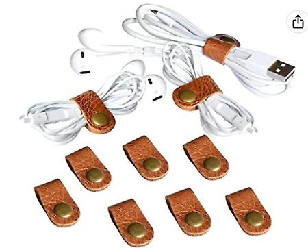 Set Mit 10 Kabelorganisatoren, Aufbewahrungsbänder Für Kopfhörerkabel, 100 % Pflanzlich Gegerbtes Leder, Hergestellt In Deutschland, Hellbraun