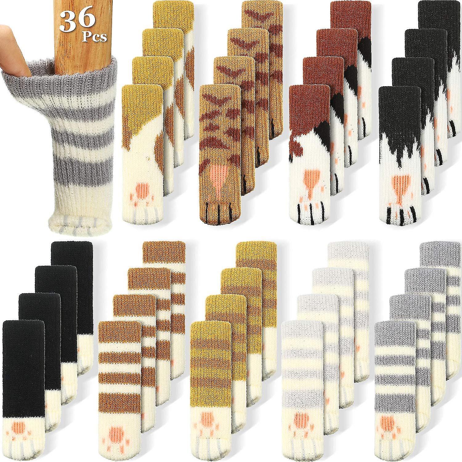 36 Stück (9 Sets) Katzen-stuhlsocken, Katzenpfoten-förmige Stuhlbeinsocken, Katzenmöbelsocken, Gestrickte Möbelsocken