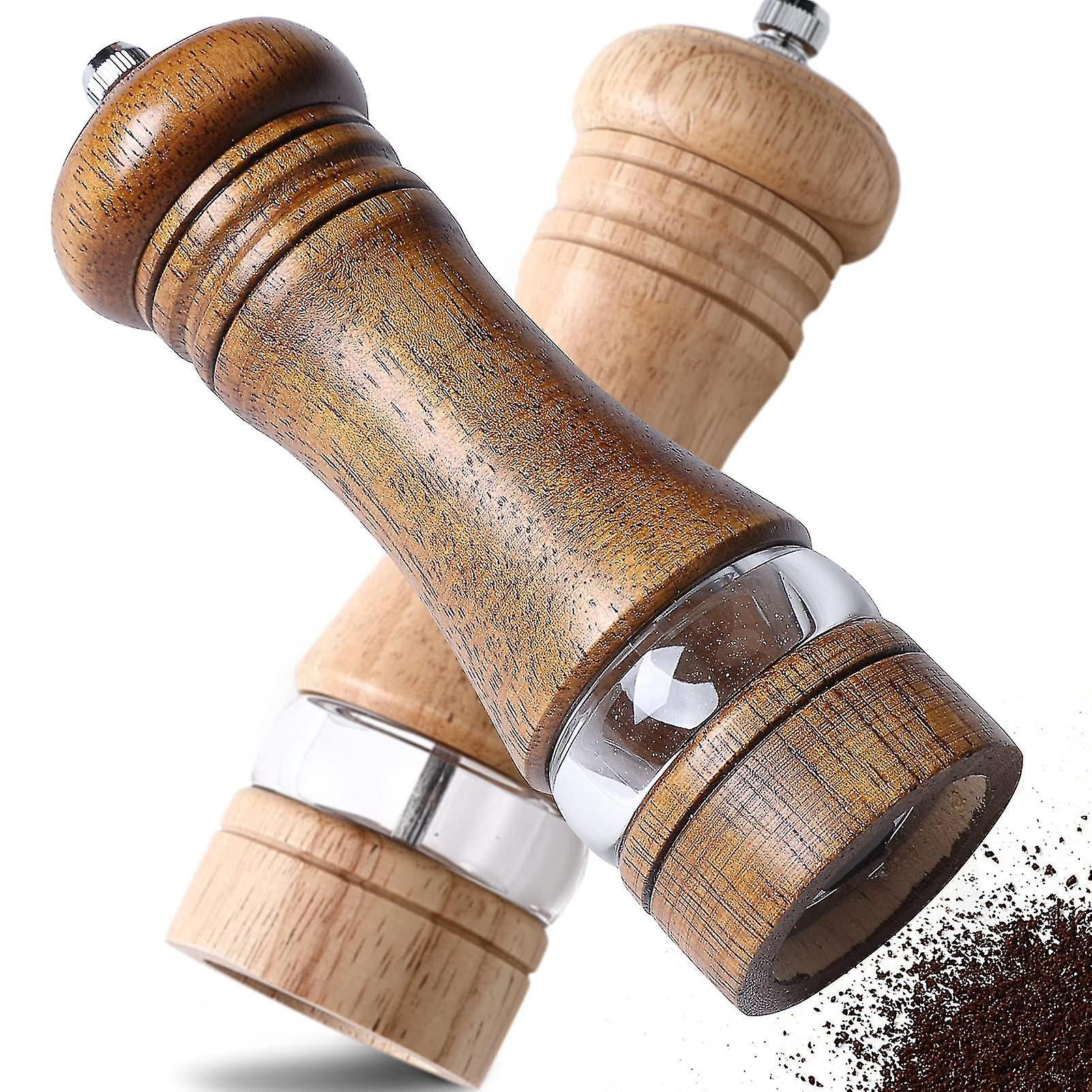 Set Aus 2 Salz- Und Pfeffermühlen Aus Holz, Manuelle Pfeffermühle, Rostfrei Und Mit Einstellbarem Mahlgrad