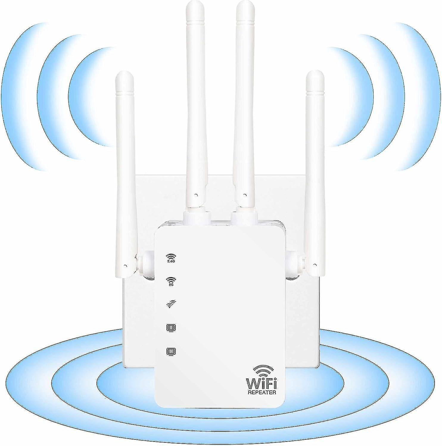 Wi-fi Repeater 2021, Wi-fi-verstärker, Der Bis Zu 30 Geräte Auf Einer Fläche Von 3000 Quadratfuß Abdecken Kann, Durchsatz Bis Zu 1200 Mbit/s, Dualband 2,4 Ghz/5 Ghz, 4 Antennen, Volle 360°-abdeckung.