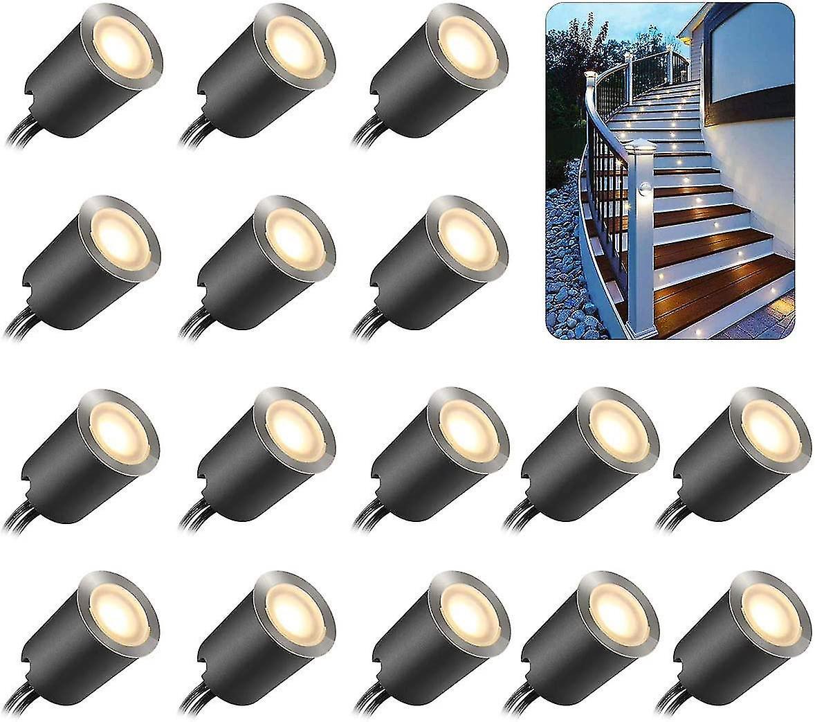 Set Mit 16 Eingelassenen Led-außenstrahlern, Ip67 Wasserdicht, 32 Mm, Für Holzterrassen, Pools, Gärten, Treppen Und Holzdecks (mit