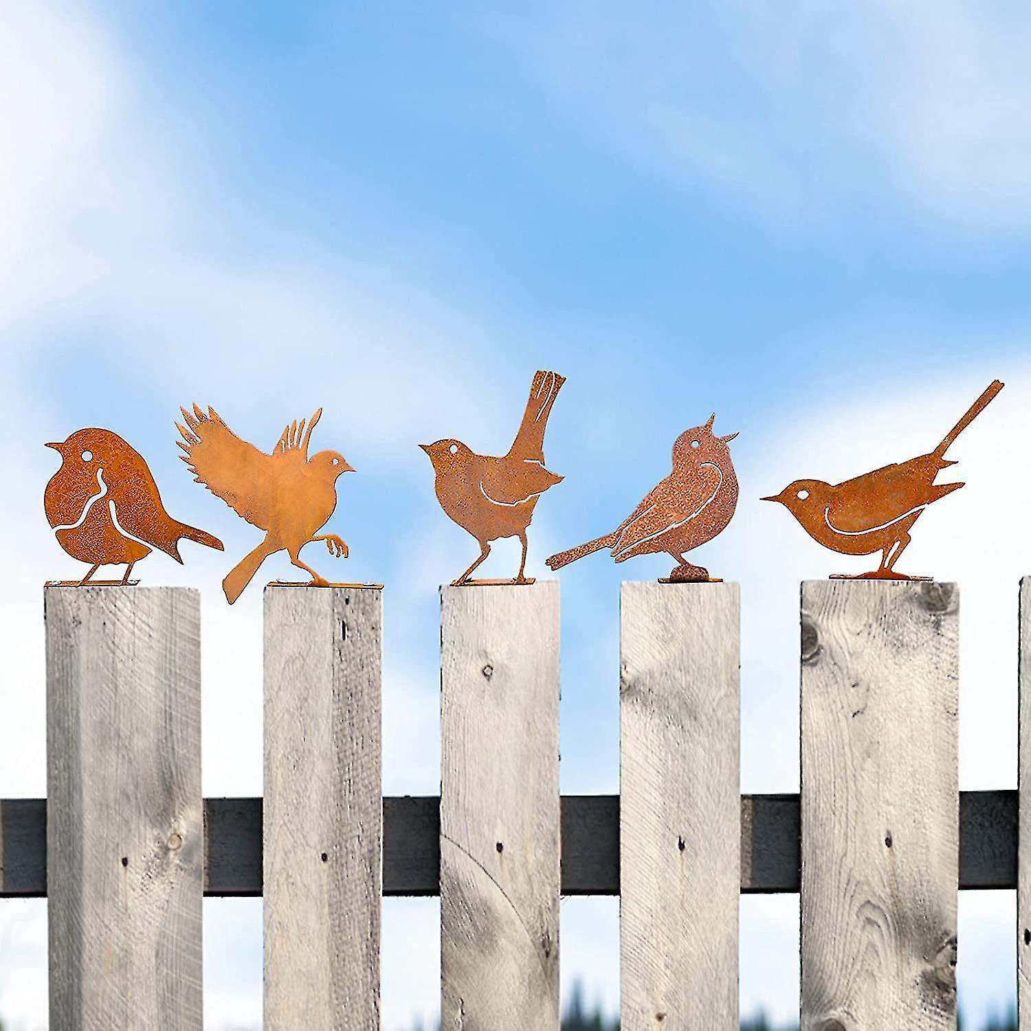 Set Aus 5 Realistischen, Rostigen Metallvogel-dekorationen, Vogelsilhouette Für Den Garten, Metallvogelstatue Zur Nachbildung Einer Dekoration Für Den Innen-, Außenbereich, Die Terrasse Oder Den Hof.