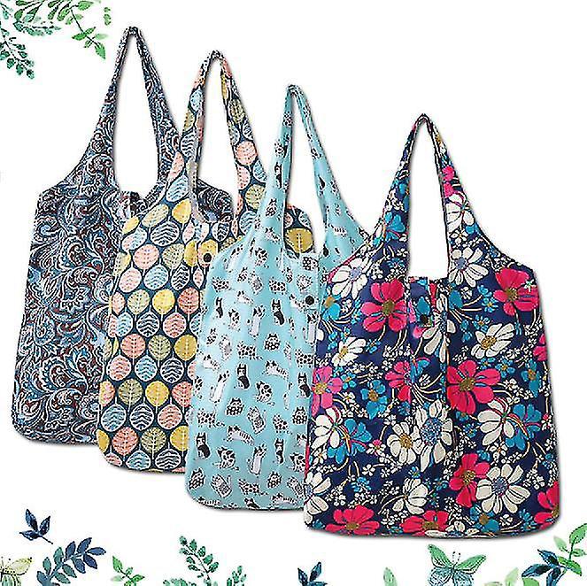 Set Mit 4 Wiederverwendbaren Einkaufstaschen, 6 Waschbaren Taschen, Faltbarer Einkaufstasche, Strandtasche, Großer Tragbarer Tragetasche Für Den Täglichen Einkauf Und Zur Aufbewahrung.