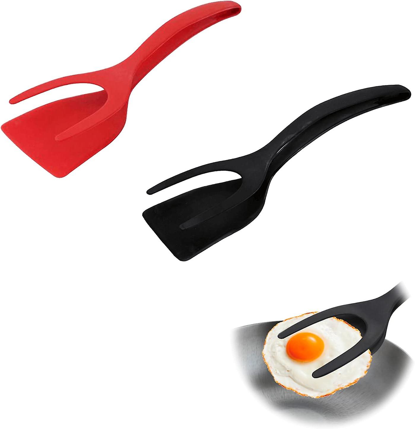 Set Aus 2 Silikon-küchenspateln Und -zangen Für Grillgerichte, Antihaftbeschichtete Spatel Für Steaks, Crêpes, Hamburger Und Eier