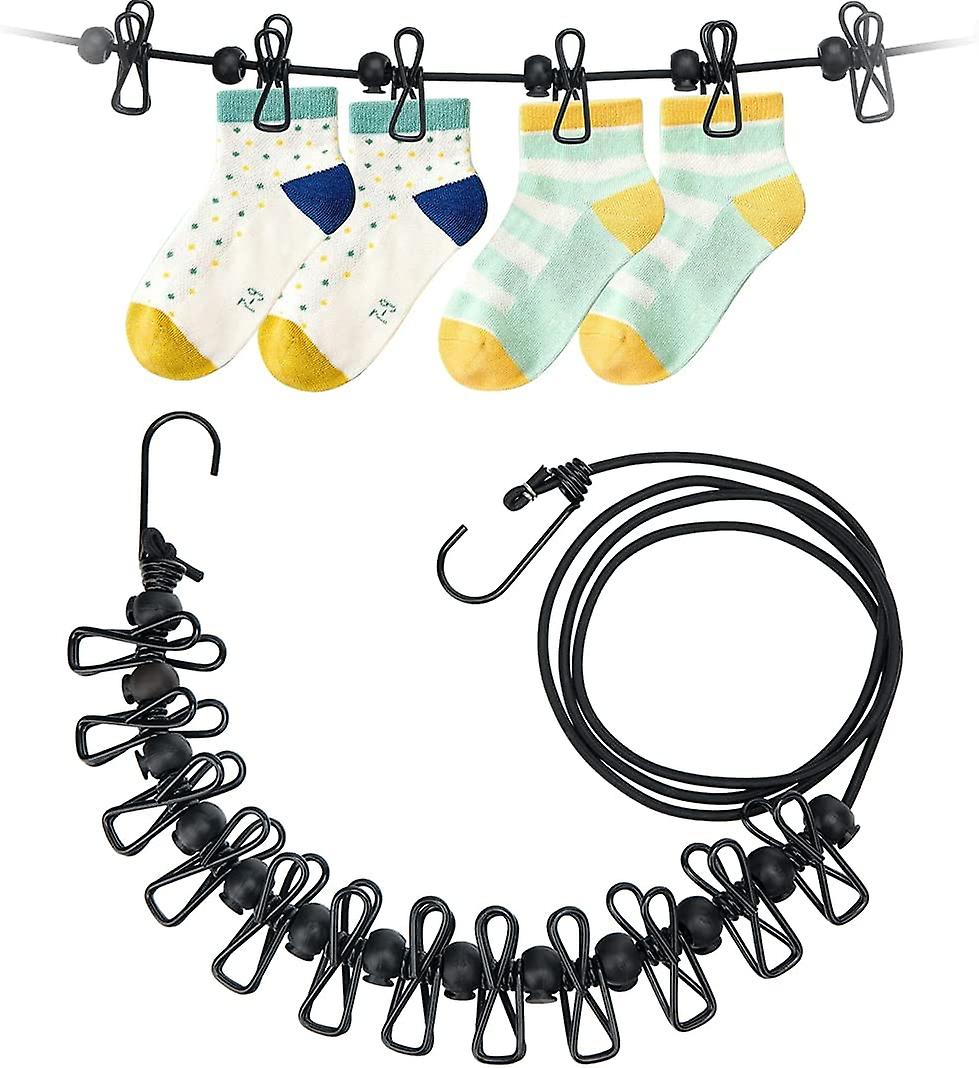 Elastische Und Einziehbare Wäscheleine Mit 12 Clips Und Positionierungsschlaufen – 2-teiliges Set