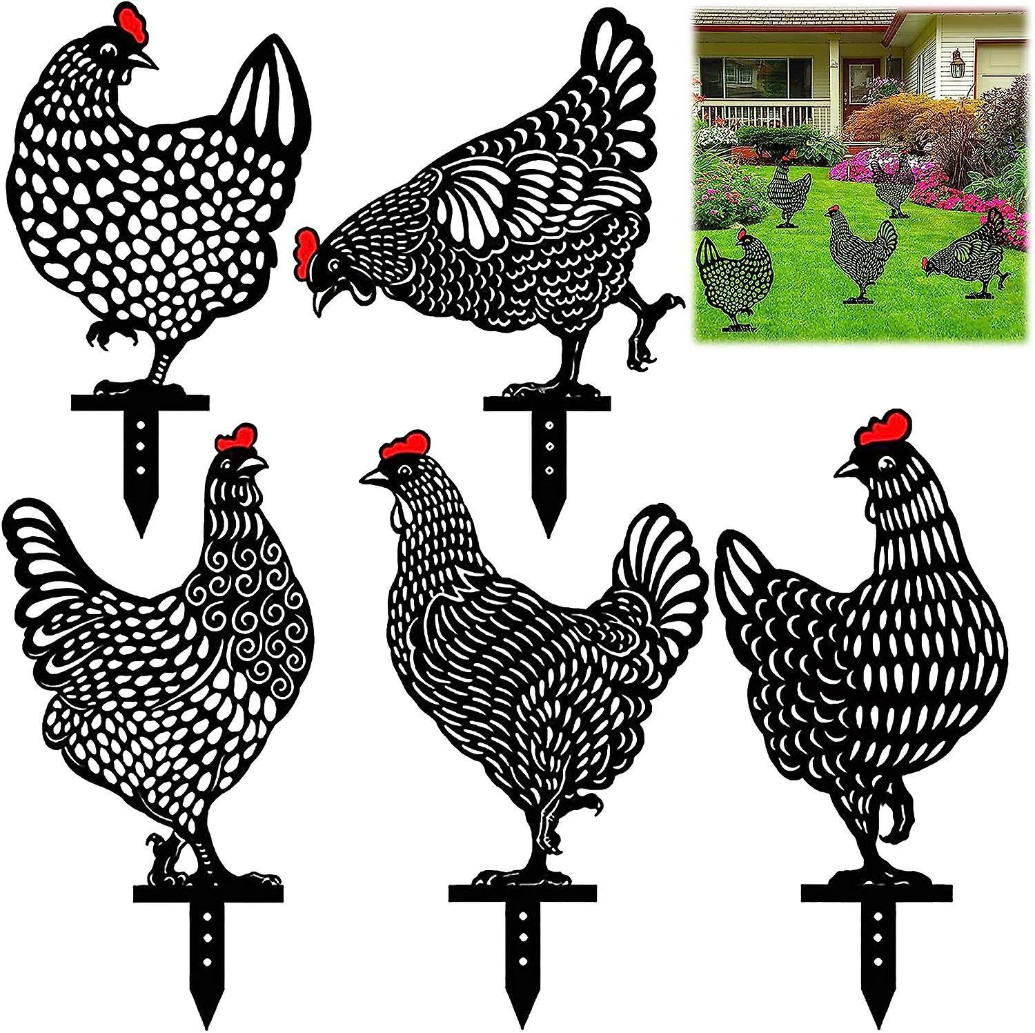Set Mit 5 Realistischen Schwarzen Hühner-gartendekorationen - Hohle Acryl-dekorationskunst Für Den Außenbereich