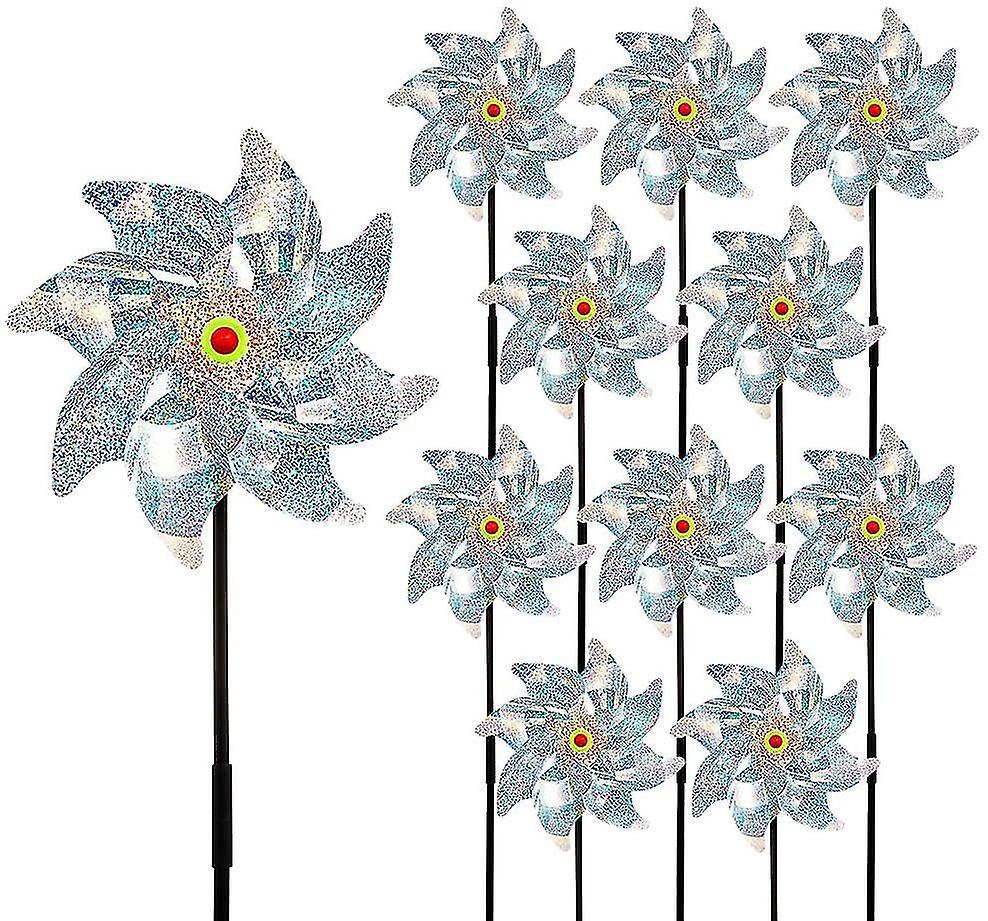 Set Mit 10 Reflektierenden Vogelabwehr-windmühlen, Hängenden Und Glitzernden Silbernen Vorrichtungen, Um Vögel Fernzuhalten.