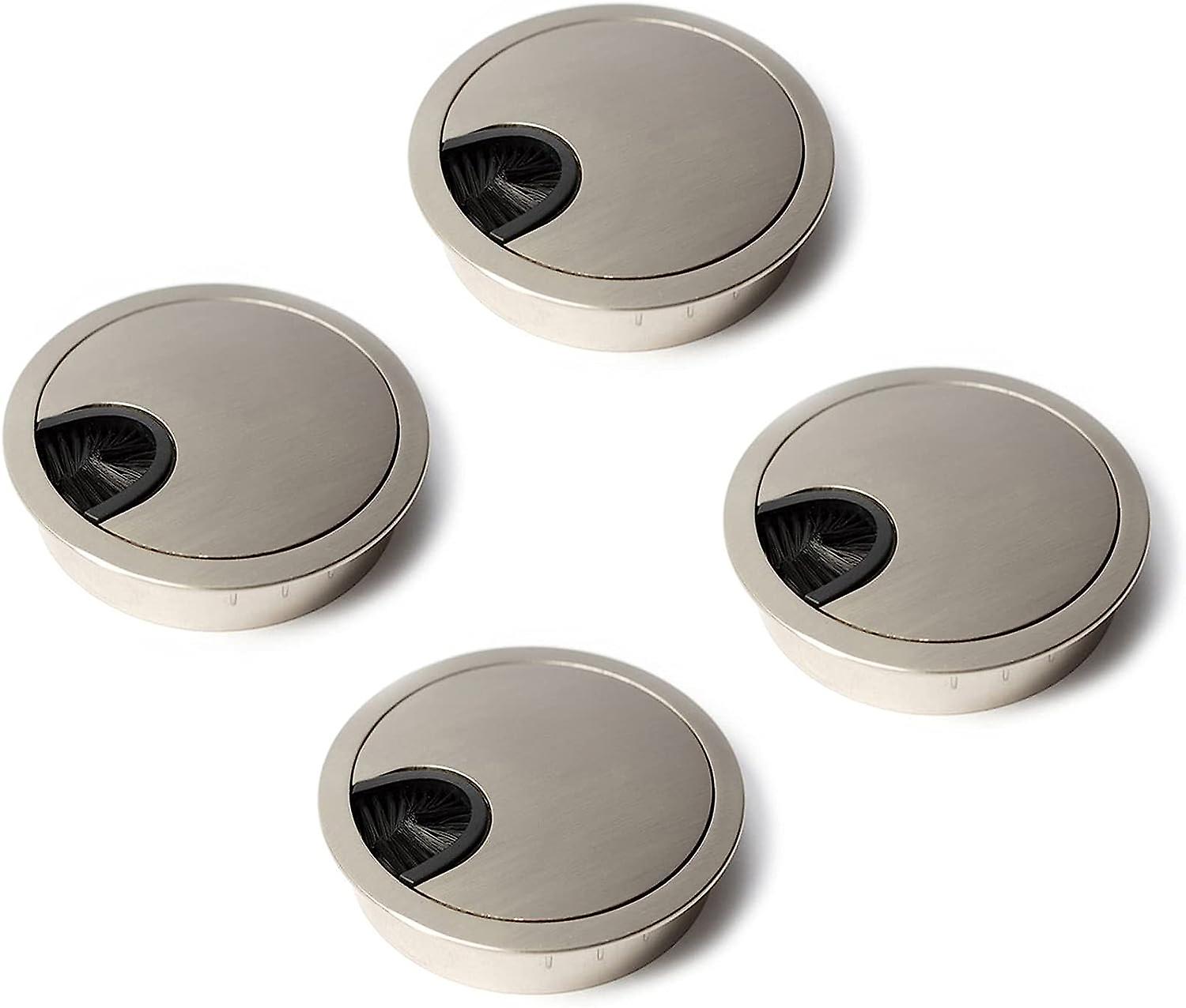 Set Mit 4 Runden Kabelabdeckungen Aus Gebürstetem Silbermetall Zum Einlassen In Tische Und Büromöbel 60 Mm Kabeldurchführungen