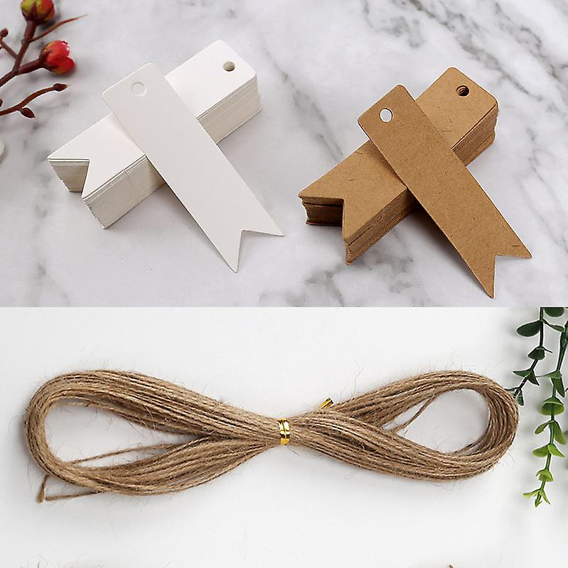 200 Kraftkarton-etiketten, 7 X 2 Cm, Weiß Und Braun, Mit 40 M Jute- Und Kordelschnur – Ideal Für Hochzeiten, Partys, Geschenke Und Kindergeburtstage