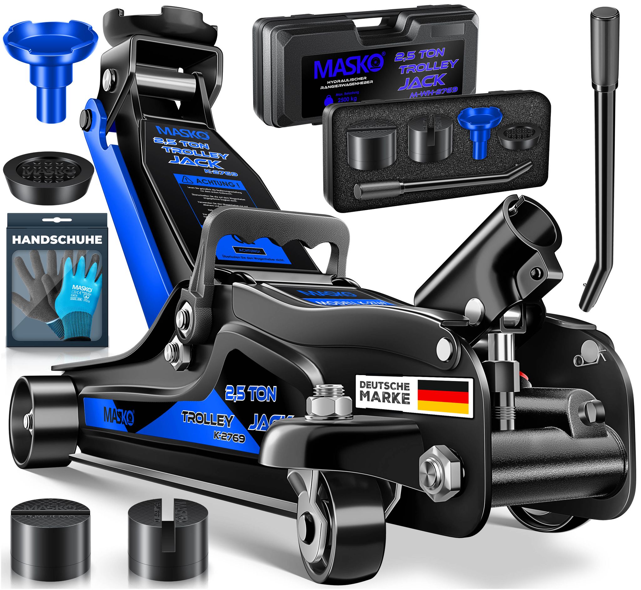 Masko® Wagenheber Hydraulisch Kfz 360° Rollen – Wagenheber 2.5 Tonnen - Blau