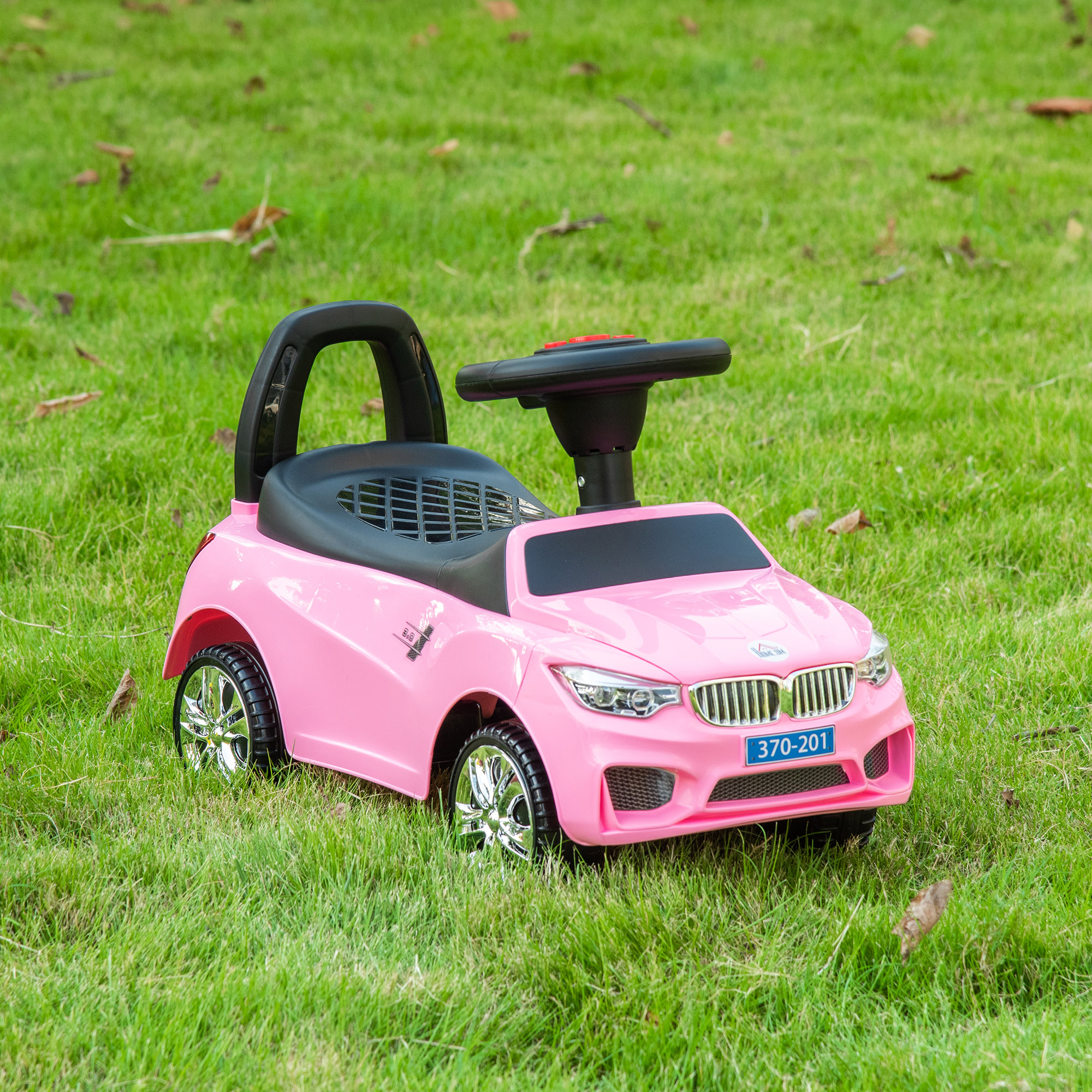 Kinder-elektroauto Mit Lenkrad, Scheinwerfern Und Integrierter Musik, Aus Pp Und Metall, 63,5 X 28 X 36 Cm, Rosa