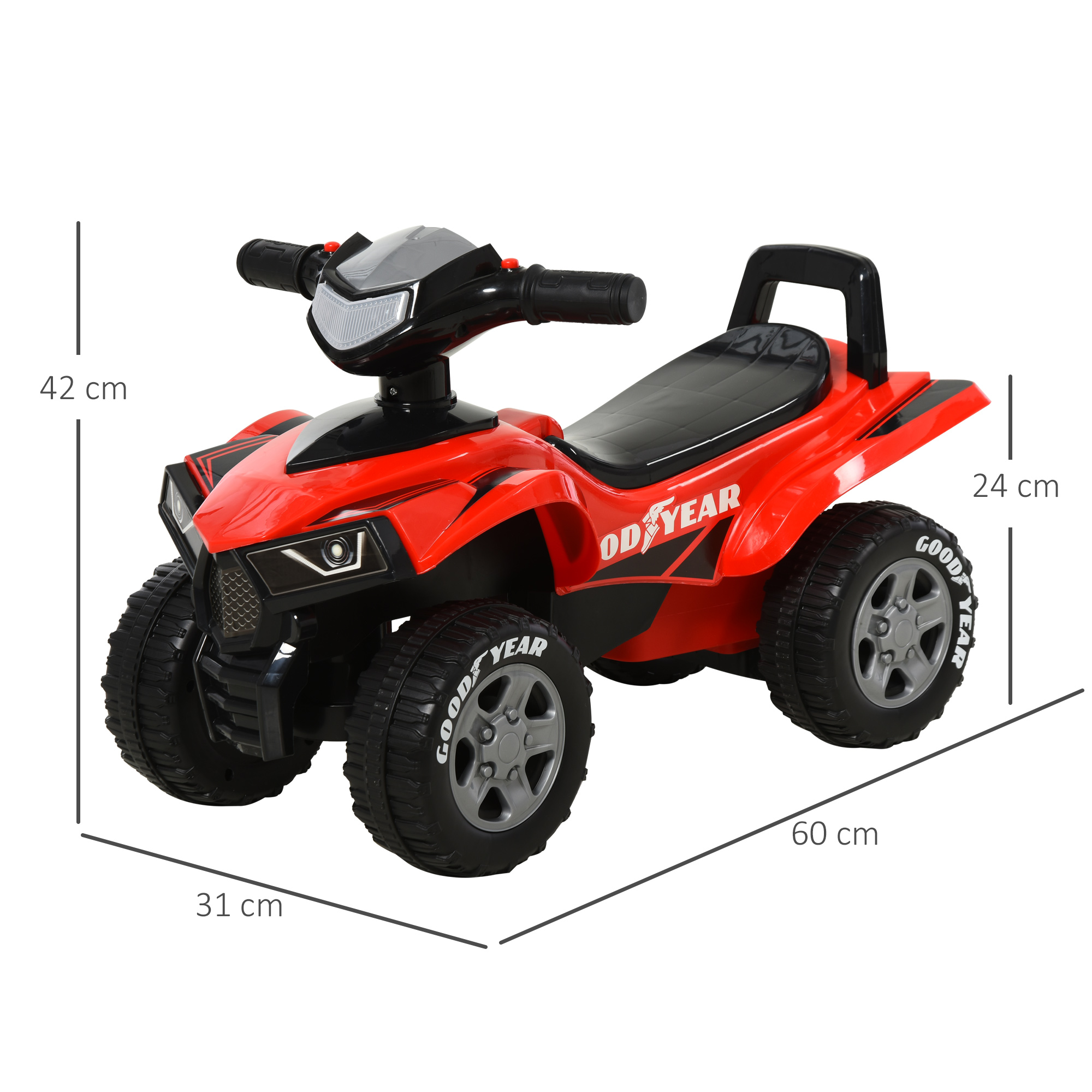 Goodyear Lizenziertes Quad-spielzeug Für Kinder Von 18-36 Monaten Mit Realistischen Lichtern Und Geräuschen, Rot Und Schwarz, 60 X 31 X 42 Cm