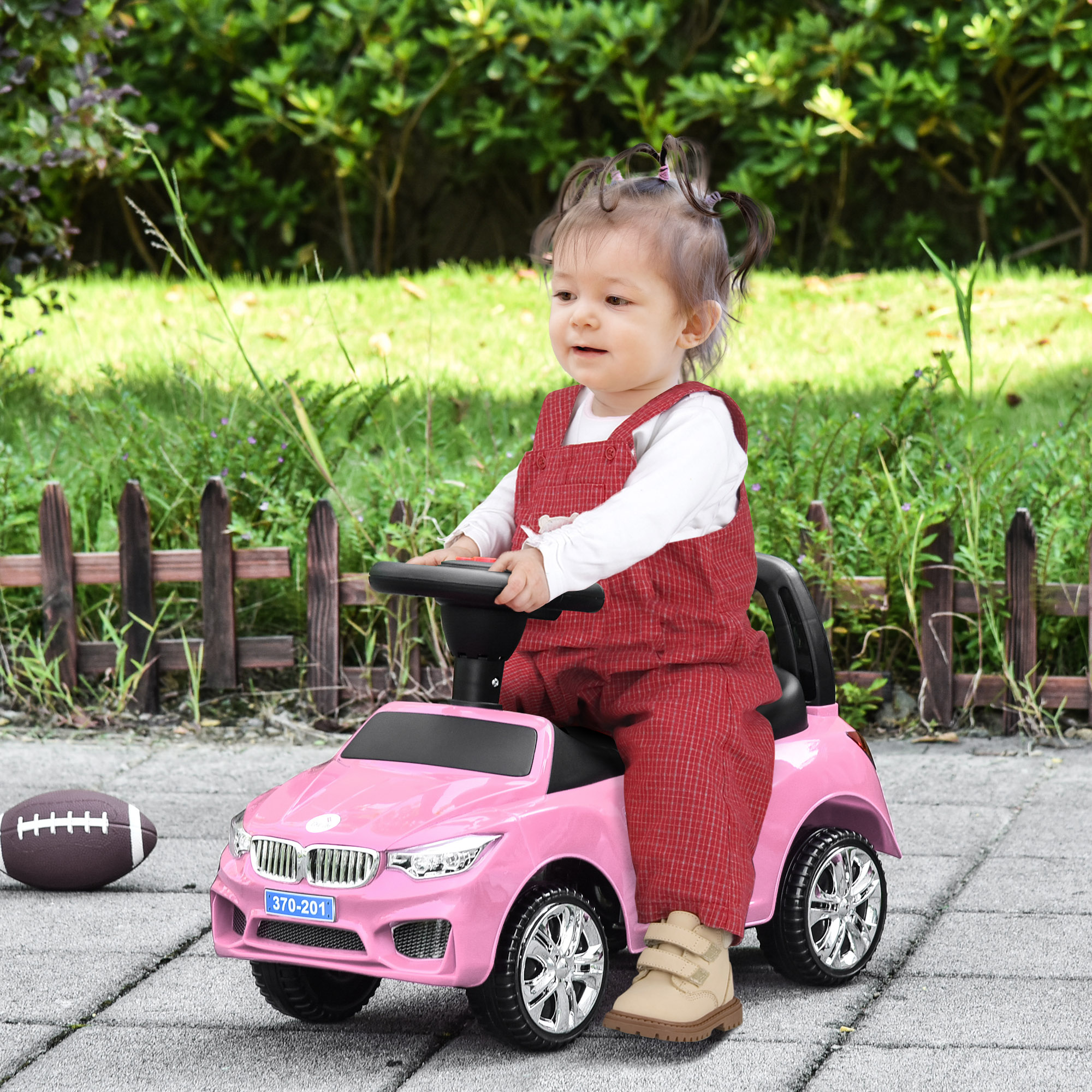 Kinderauto Für 18-36 Monate Mit Scheinwerfern, Musik, Hupe, Lenkrad, Stauraum Und Schiebegriff – Rosa