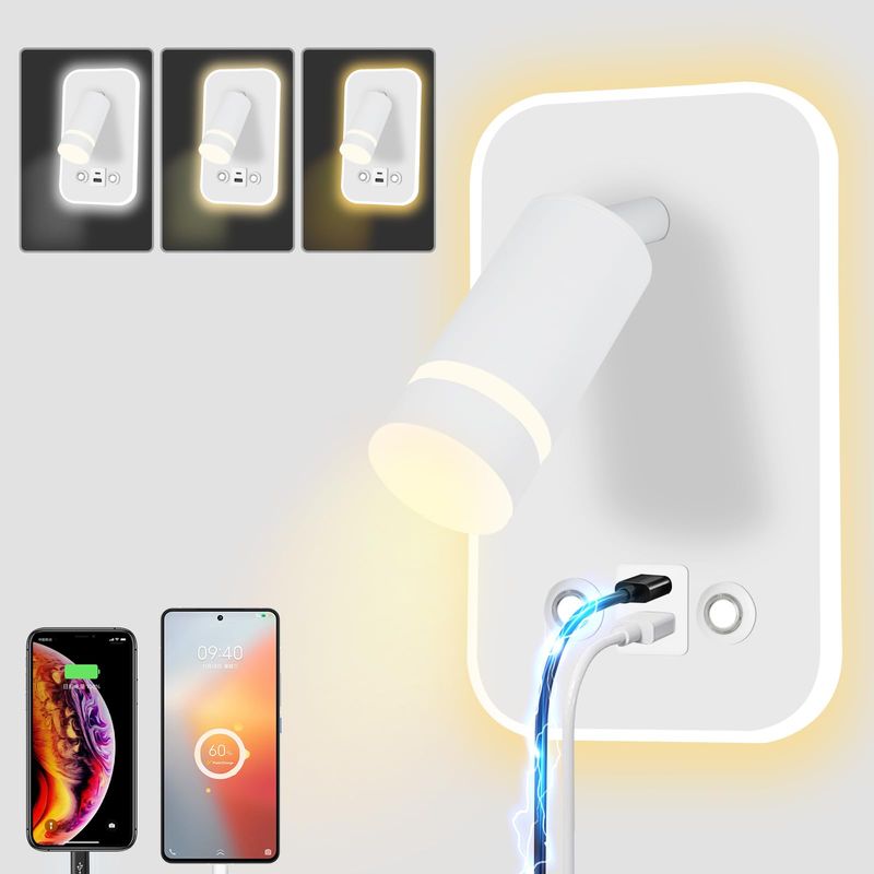Usb-aufladbare Wandspiegelleuchte, Verstellbare Led-wandleuchte Mit Schalter, Dimmbare Leselampe Mit Farbwechsel Und Spot Fürs Schlafzimmer