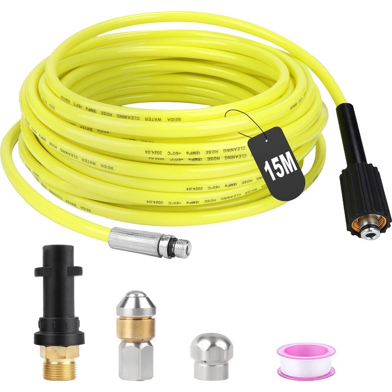 15 M Langer, Flexibler Abflussreinigungsschlauch (180 Bar) Mit 2 Düsenadaptern Für Kärcher K2-k7 Hochdruckreiniger
