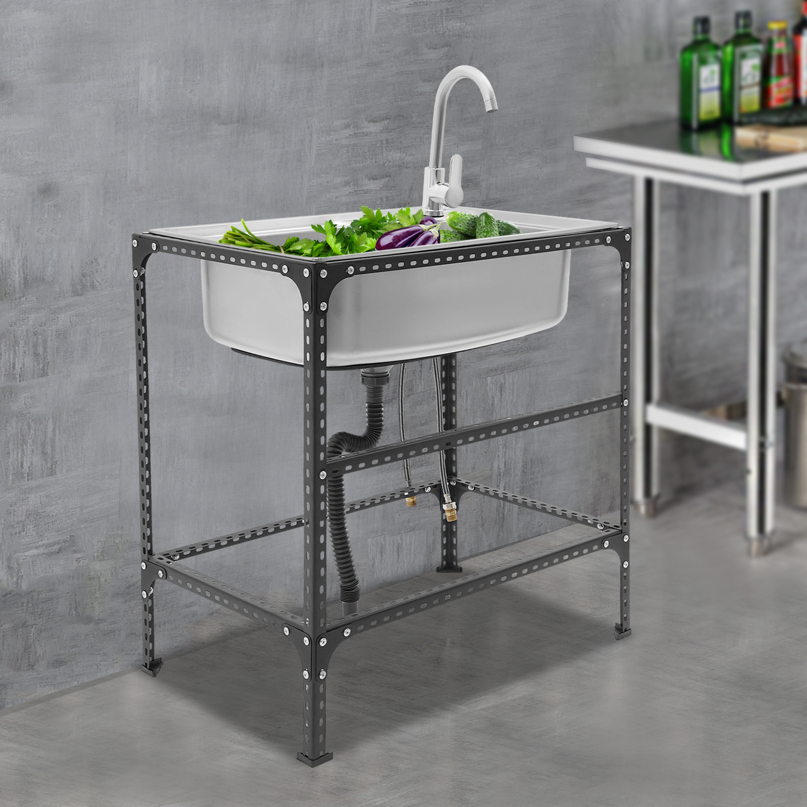 Edelstahl-küchenspüle 71 X 46 X 75 Cm – Einbecken-spüle – Standspüle Für Gastronomiebetriebe – Reinigung – Mit Wasserhahn