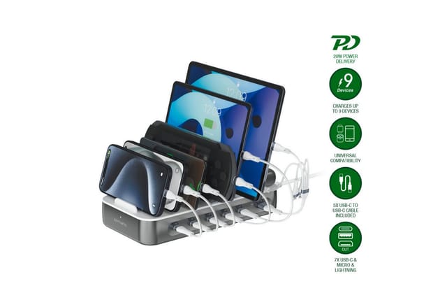 4smarts Charging station Team 100W 1x USB-A port 5x USB-C ports includes 6 cables space grey