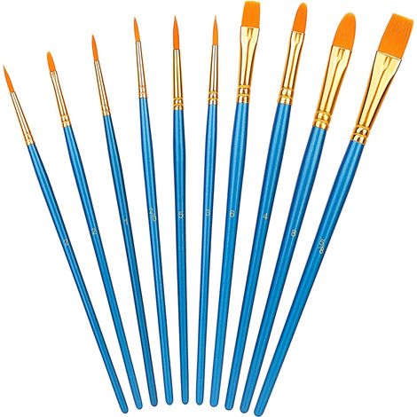Bravix 1 Lot De Pinceaux, 10 Tailles Différentes, Pour Artistes, Adultes Et Enfants, Bleu